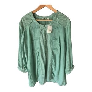 Cato Popover Blouse Sz 18/20 Plus Green Womens Cap 3/4 Sleeves Eyelet Dainty